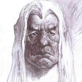 эскиз головы персонажа. сепия