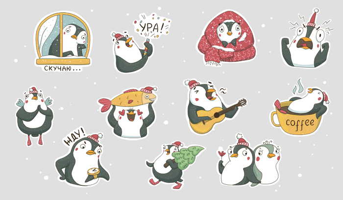 Стикеры Пингвинчики для ОК