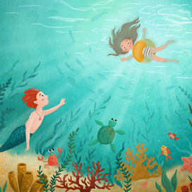 Волшебная встреча под водой — иллюстрация для детской книги