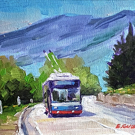 Дорога в Ялту. холст на картоне. 15х20 