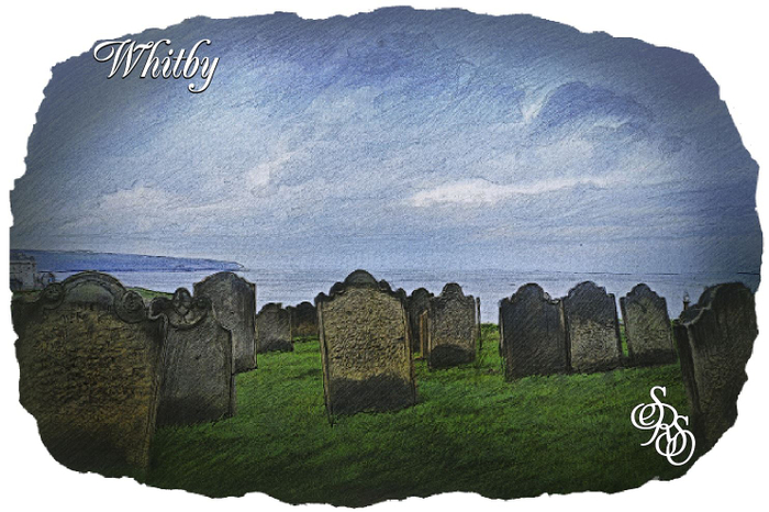  Postcard. Whitby. View from the cemetery next to Whitby Abbey and St. Mary's Church. Yorkshire series. Открытка Уитби, Вид с кладбища рядом с аббатством Уитби и   Церковью святой Марии. Йоркширская серия