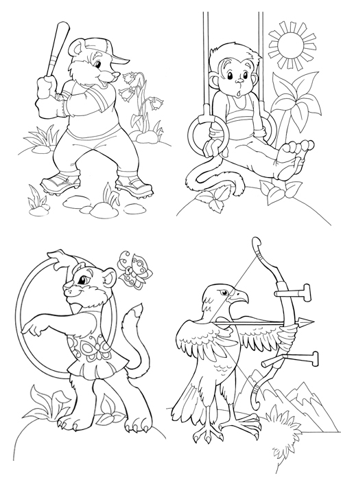 Звери-спортсмены. Раскраска