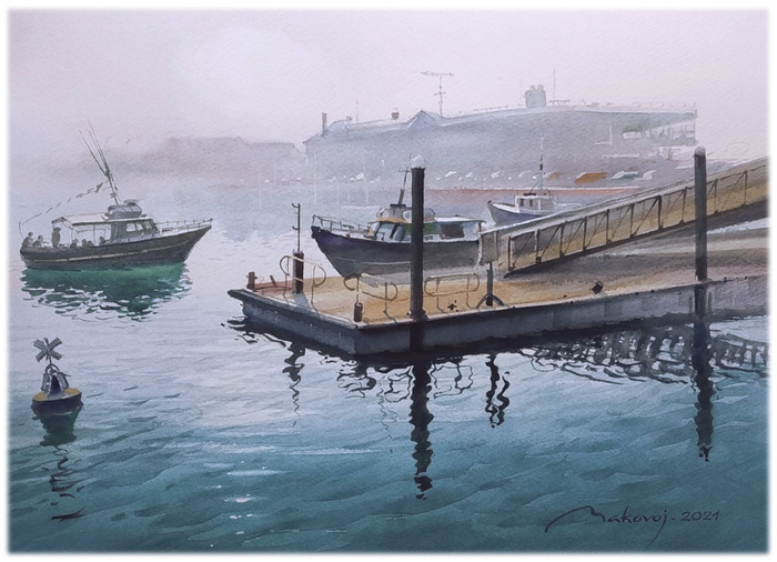 ,,Туманный день в рыбацкой деревне Хоут,,