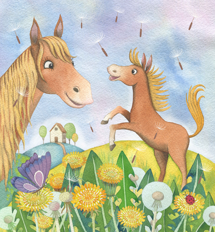 Жеребенок на одуванчиках