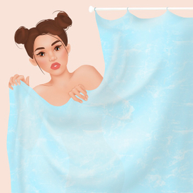 Девушка прячется за шторкой в ванной