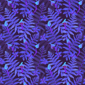 Папоротник, черника и гриб