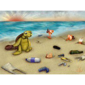 Эко-иллюстрация на тему загрязнения мирового океана