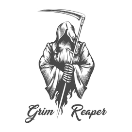 Grim Reaper Death with Scythe Monochrome Engraving Tattoo