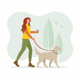 Девушка выгуливает собаку в парке