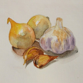 Лук.Чеснок. Акварель.