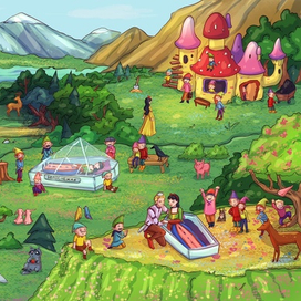 Разворот из книги "Попробуй-ка найти. Сказки братьев Гримм"