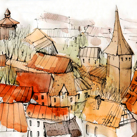 Путевые зарисовка, Варшава, крыши