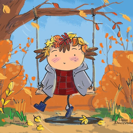 Девочка осень на качелях 