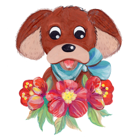 щенок с букетом