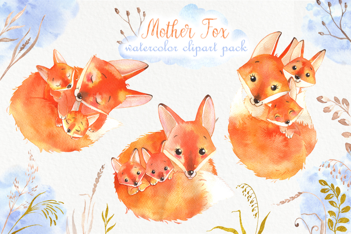 Мама лиса и лисята