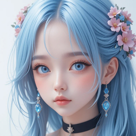 Портрет девушки с голубыми волосами.