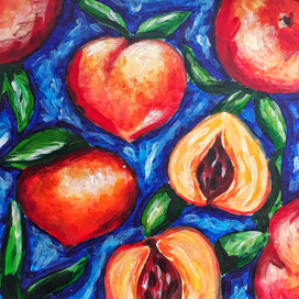 Персики на синем фоне