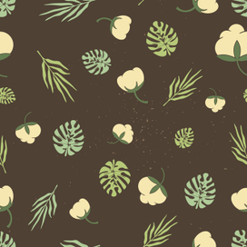 seamless pattern. A flower of cotton and leaves of plants.