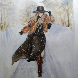 Девушка на фоне зимнего пейзажа