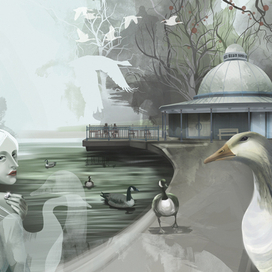 Girl and the geese. Victoria park pavilion.