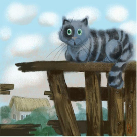 Кот в деревне. Иллюстрация для календаря "Где живут коты"