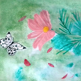 Цветок космеи и бабочка.