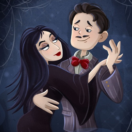 Открытка с Гомесом и Мортишей Аддамс