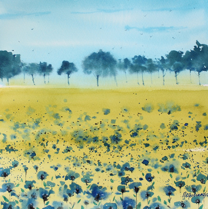 Поле с синими цветами