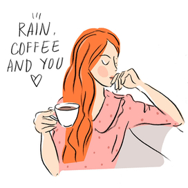 Серия журнальных иллюстраций "Девушка с чашечкой кофе"