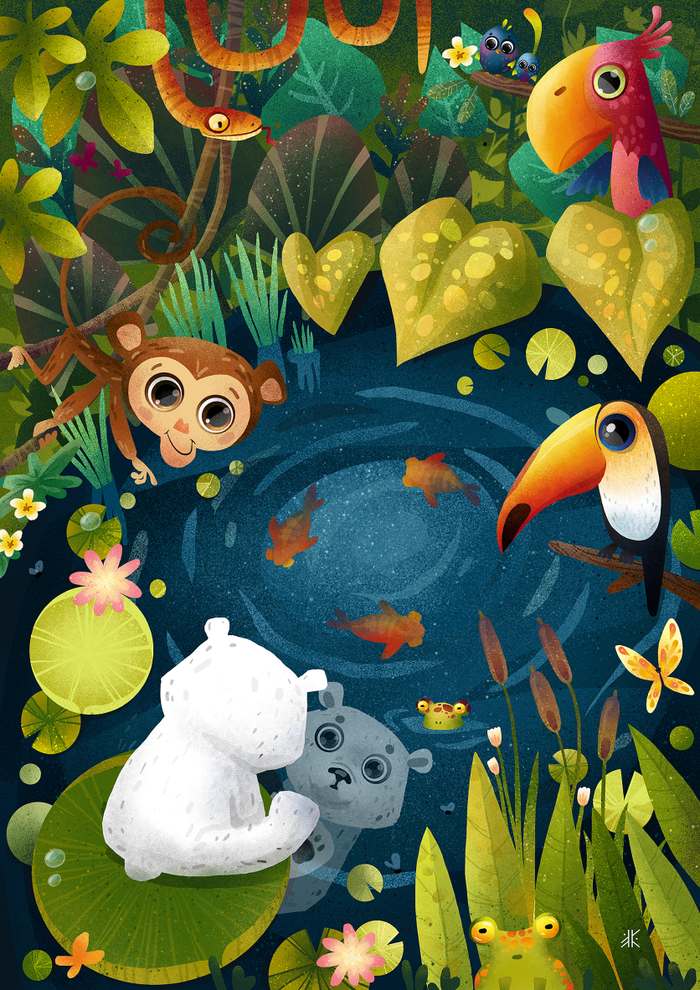 Белый мишка в джунглях