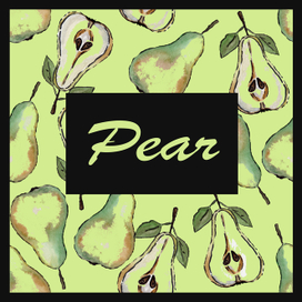 Цветная открытка из груш на салатовоm фоне.