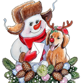 Снеговик-почтовик и собака