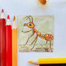 Житель леса. Акварельные карандаши