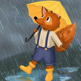 Милый лисенок под дождем🌧️🦊☔️ 