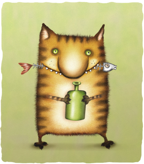 Кот с бутылкой