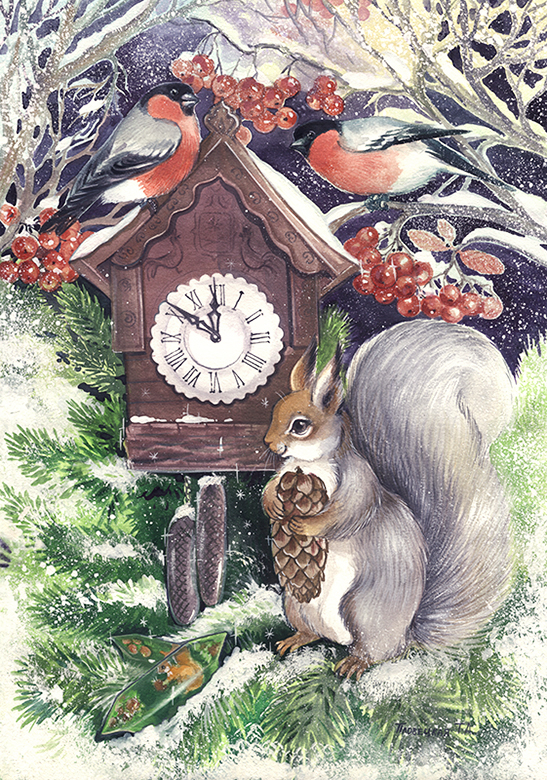 Белка и часы