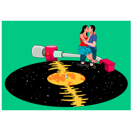 Винил и романтика. Постер. Векторная графика. Работа сделана в Adobe Photoshop.