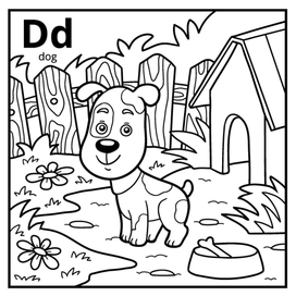 Раскраска алфавит (английский язык). Буква D - dog