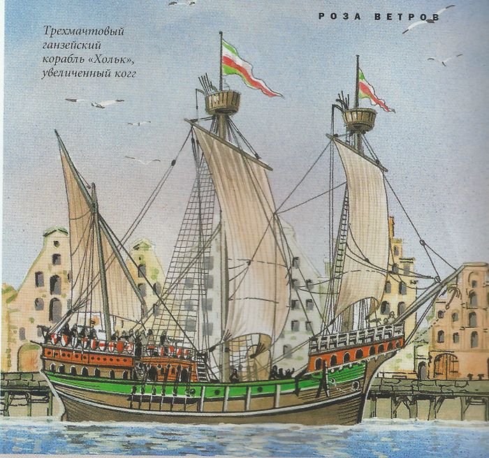 Трехмачтовый,  ганзейский , когг. Один из кораблей ганзейского союза.
