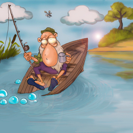 рыбак на тонущей лодке