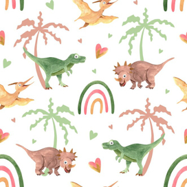 Бесшовный узор с динозаврами для детского текстиля 
