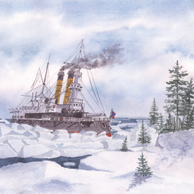 Ледокол "Ермак" и броненосец "Генерал-адмирал Апраксин"