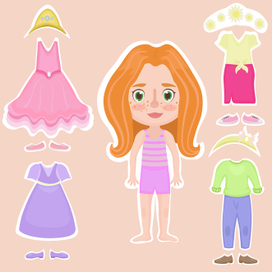 Бумажная кукла девочка с одеждой