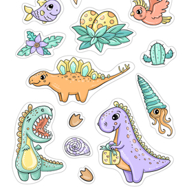 Наклейки к раскраске "Динозаврики"