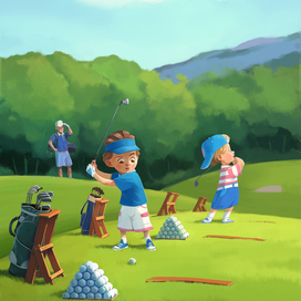 Julian and Eli on the driving range hitting drives