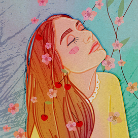 девушка с вишней