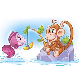 Обезьяна дружит с рыбкой 