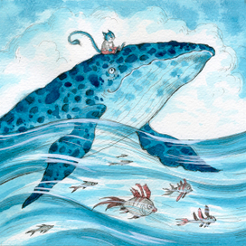 Иллюстрация к сказке Насти Строкиной "Кит плывет на Север"