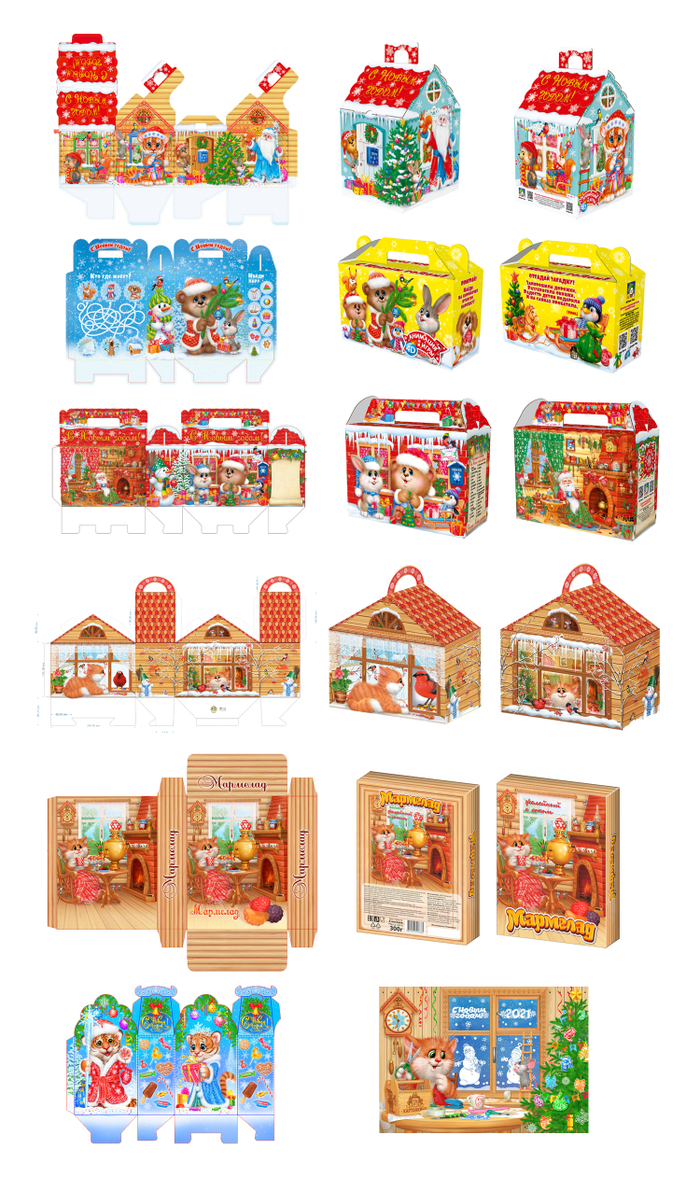 Разные новогодние коробки и пр.