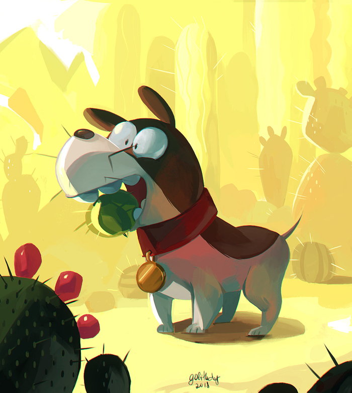 Собака и кактусы